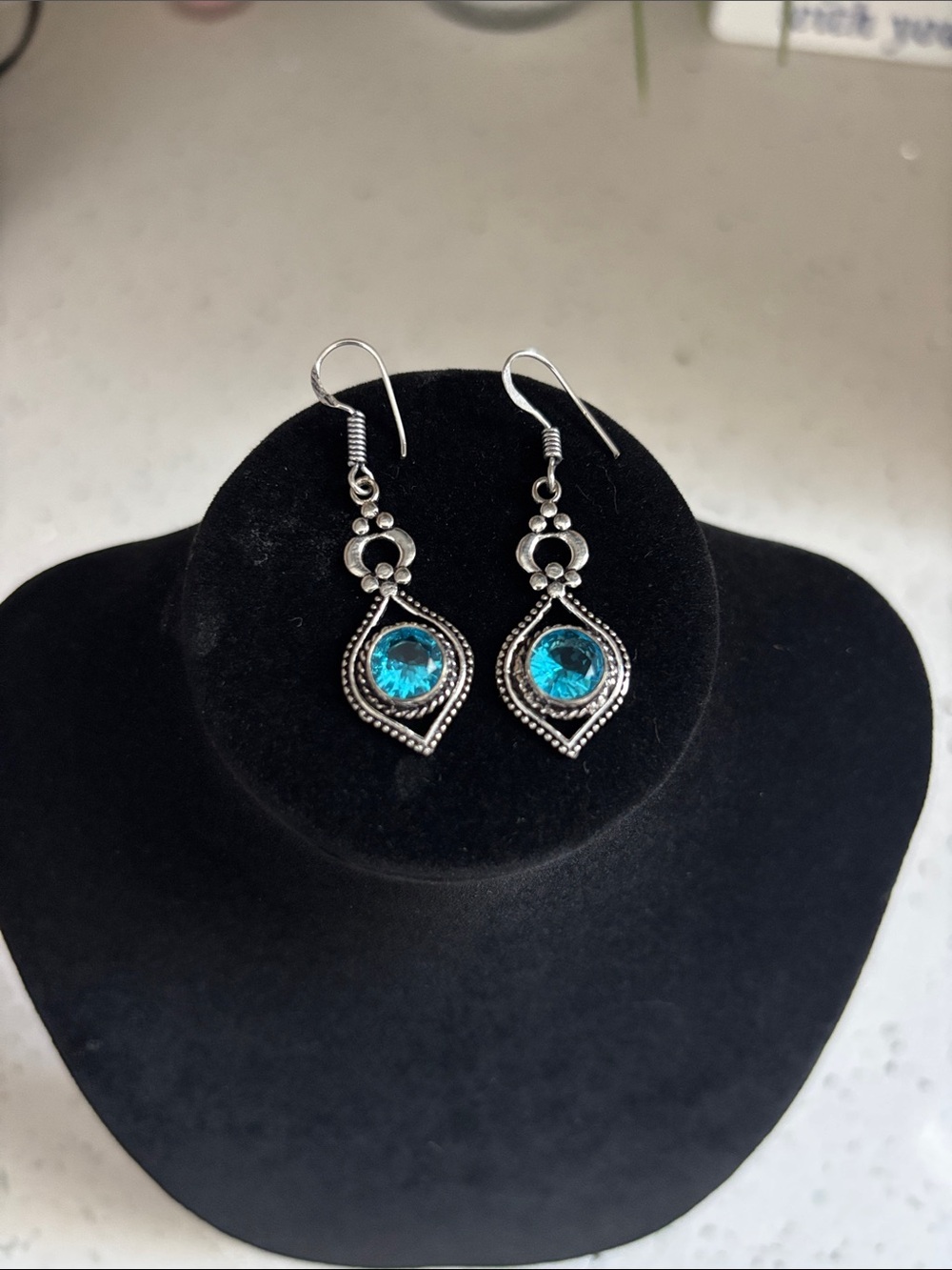 Sterling Silver Blue Topaz Gemstone Drop Dangle Earrings